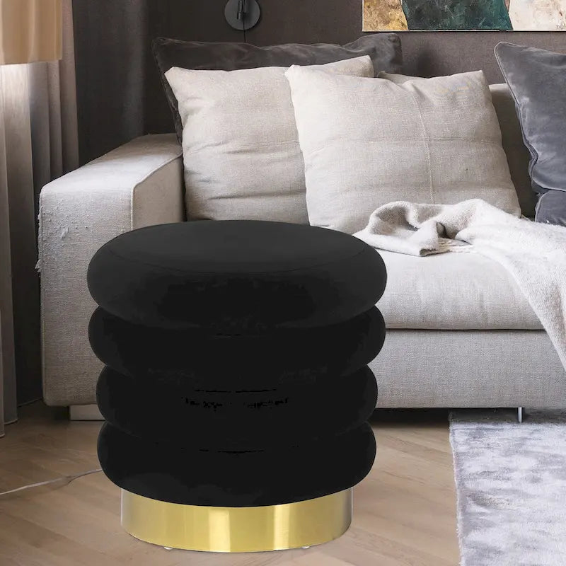 Round Velvet Ottoman Upholstered Foot Stool