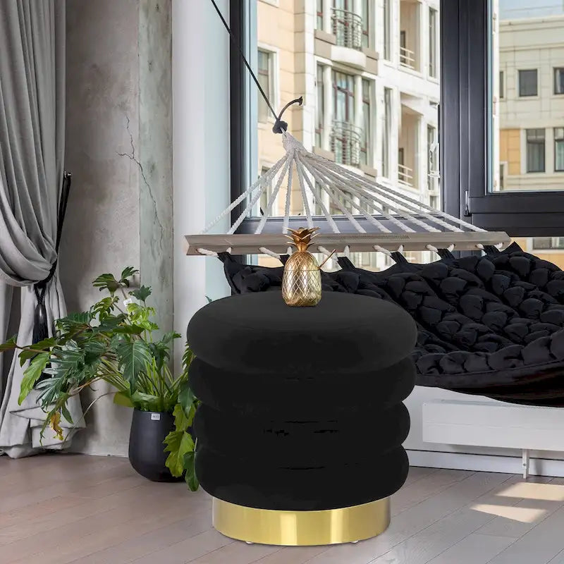Round Velvet Ottoman Upholstered Foot Stool