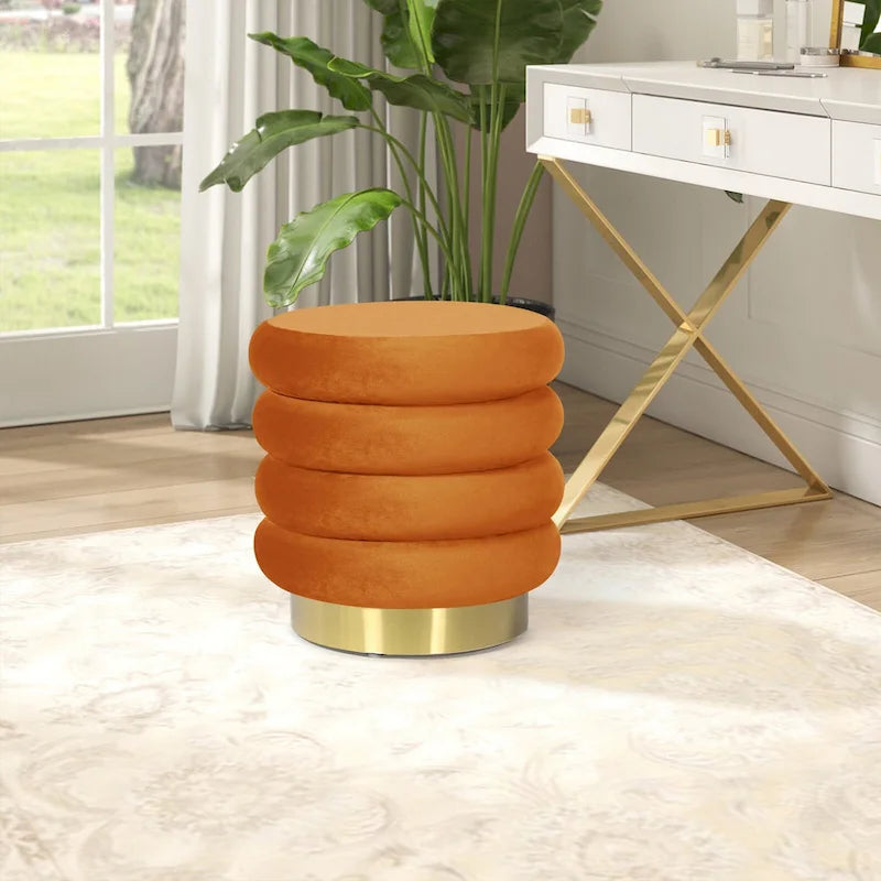 Round Velvet Ottoman Upholstered Foot Stool