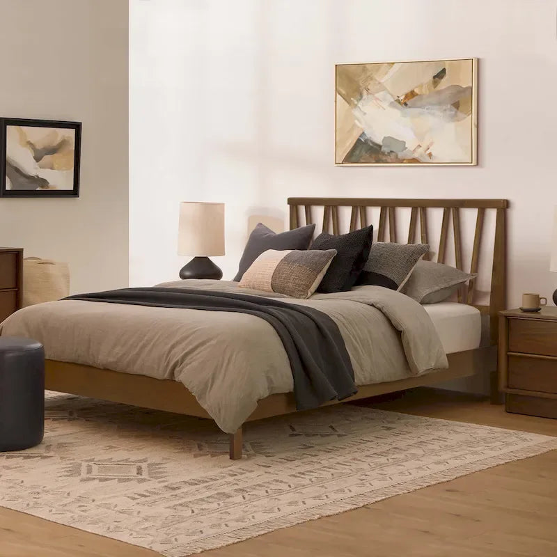 Wood V-Open Panel Headboard and Frame Platform Bed