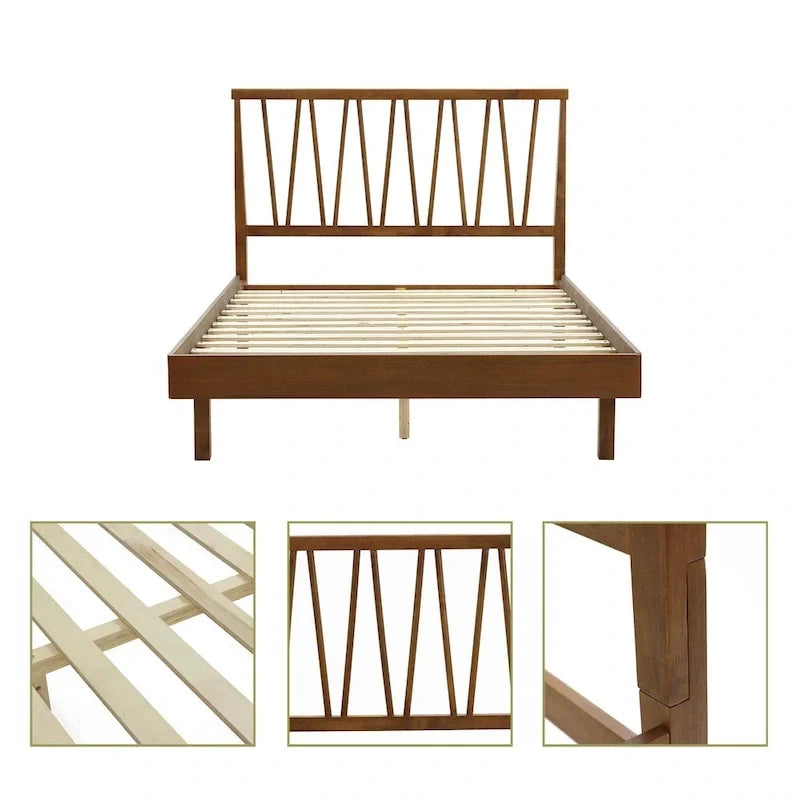 Wood V-Open Panel Headboard and Frame Platform Bed
