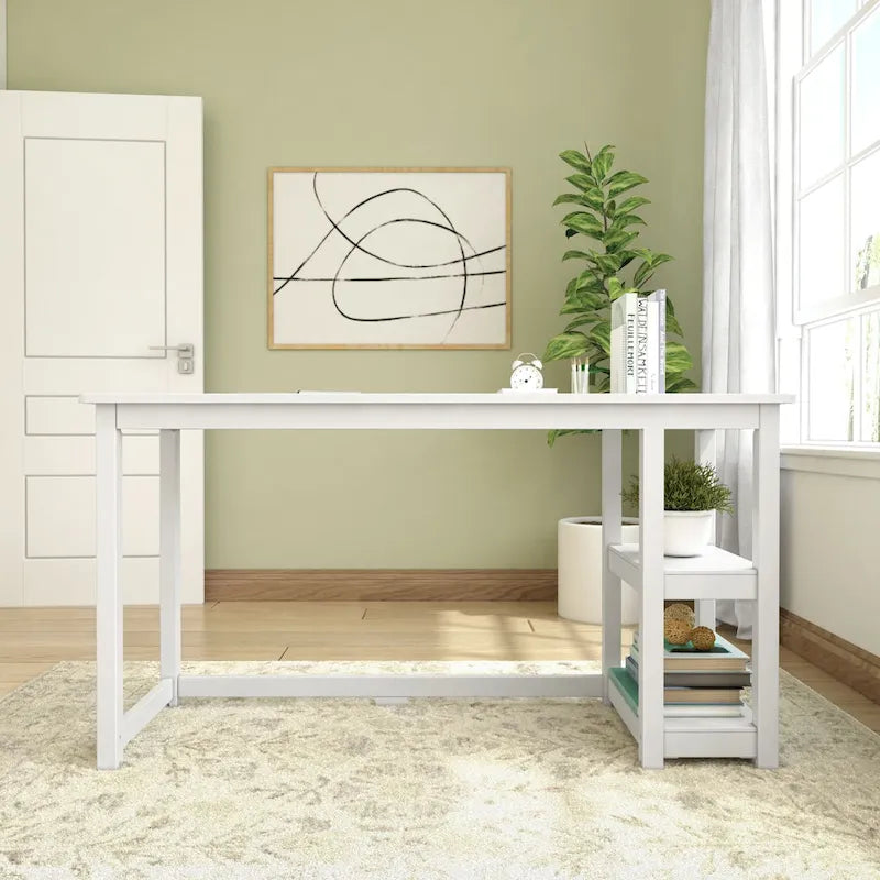 Escritorio sencillo para computadora con estante de almacenamiento lateral, mesa de madera para escribir y estudiar en casa o la oficina