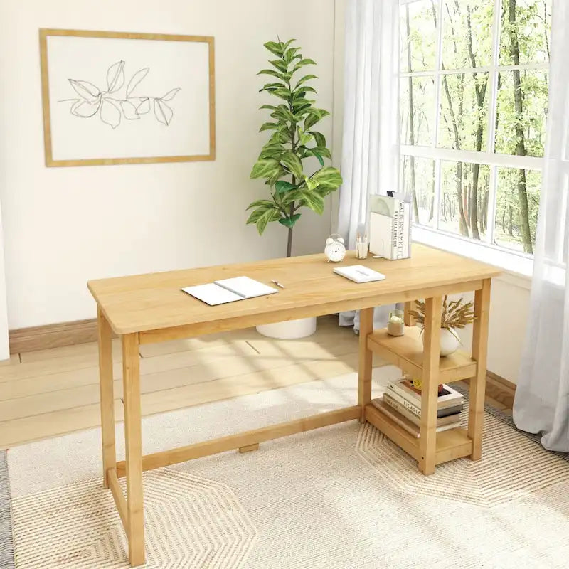 Escritorio sencillo para computadora con estante de almacenamiento lateral, mesa de madera para escribir y estudiar en casa o la oficina