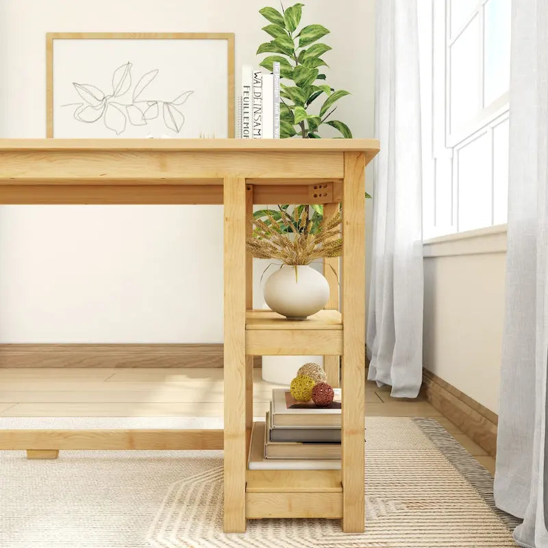 Escritorio sencillo para computadora con estante de almacenamiento lateral, mesa de madera para escribir y estudiar en casa o la oficina