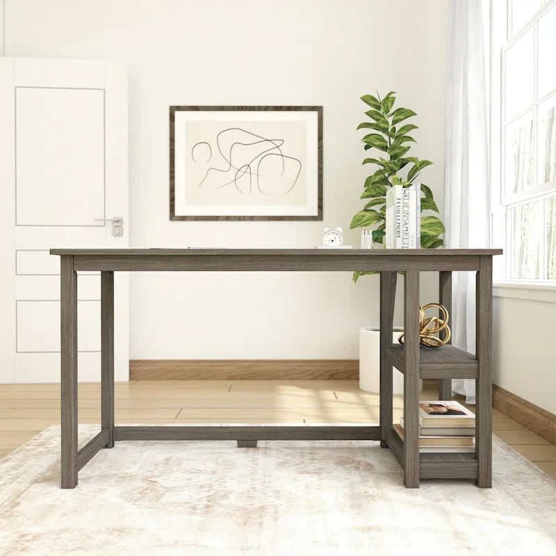 Escritorio sencillo para computadora con estante de almacenamiento lateral, mesa de madera para escribir y estudiar en casa o la oficina