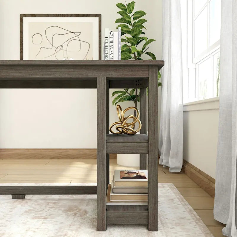Escritorio sencillo para computadora con estante de almacenamiento lateral, mesa de madera para escribir y estudiar en casa o la oficina