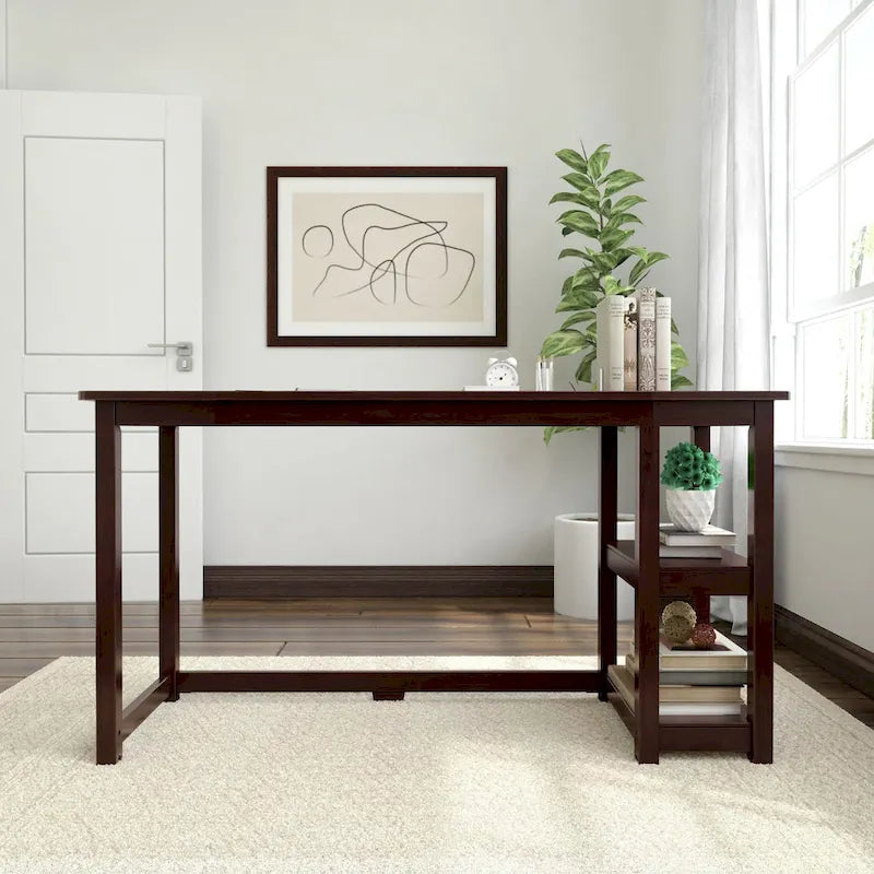Escritorio sencillo para computadora con estante de almacenamiento lateral, mesa de madera para escribir y estudiar en casa o la oficina