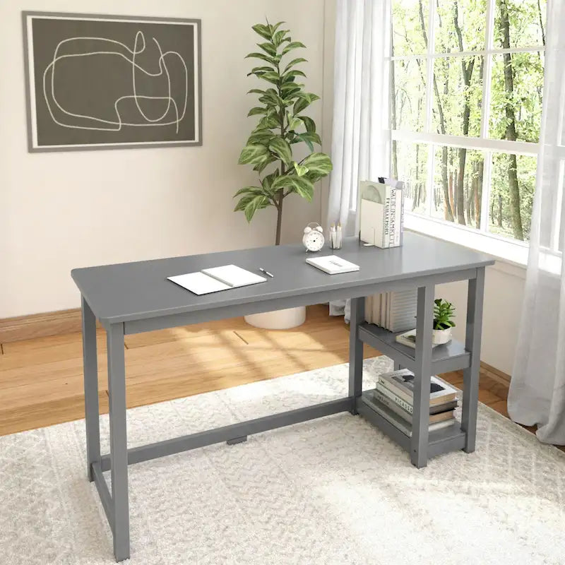 Escritorio sencillo para computadora con estante de almacenamiento lateral, mesa de madera para escribir y estudiar en casa o la oficina