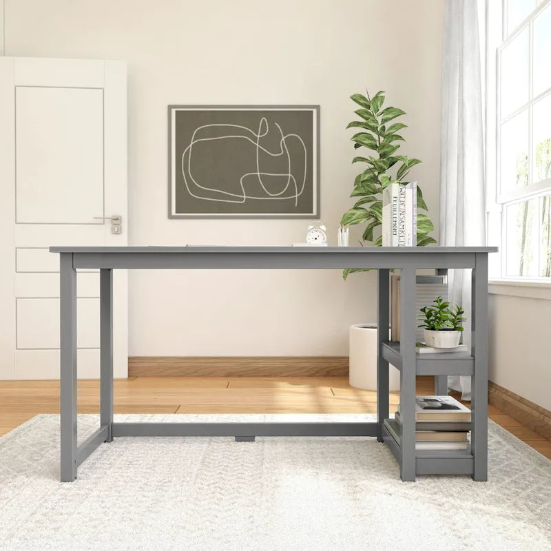 Escritorio sencillo para computadora con estante de almacenamiento lateral, mesa de madera para escribir y estudiar en casa o la oficina