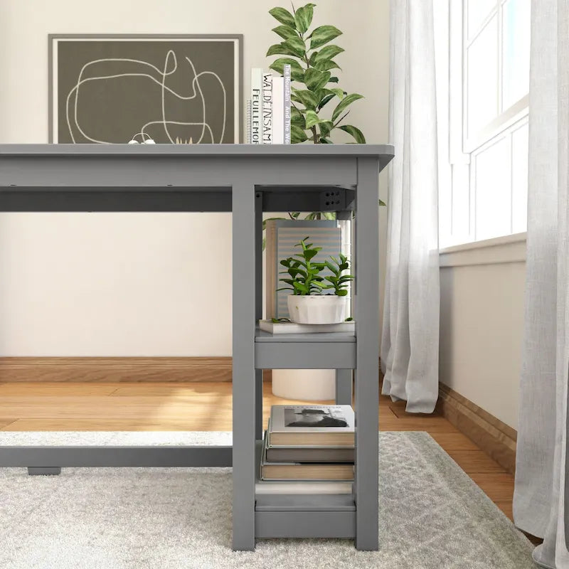 Escritorio sencillo para computadora con estante de almacenamiento lateral, mesa de madera para escribir y estudiar en casa o la oficina
