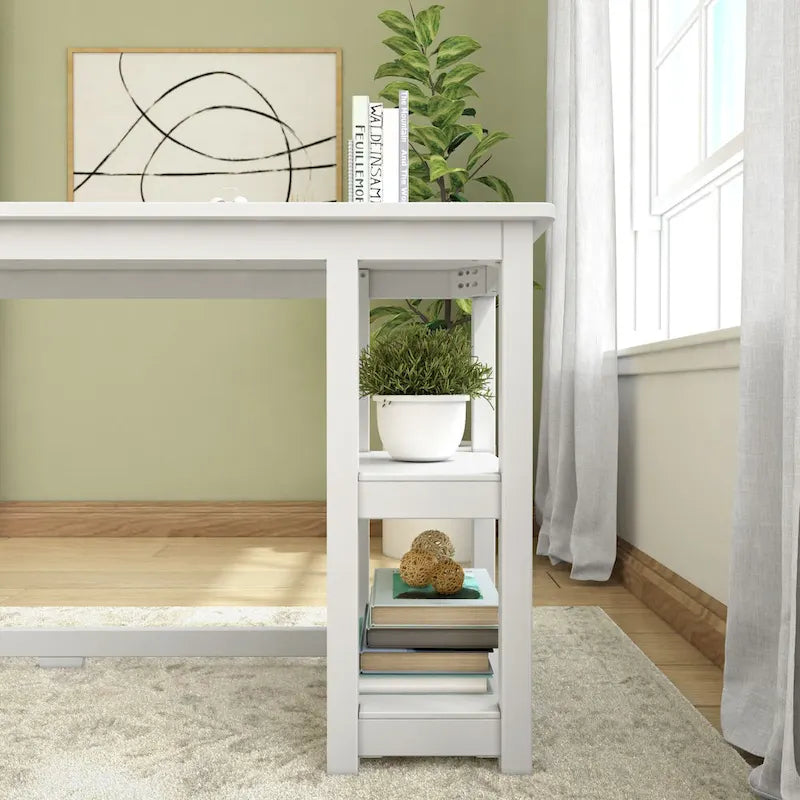 Escritorio sencillo para computadora con estante de almacenamiento lateral, mesa de madera para escribir y estudiar en casa o la oficina