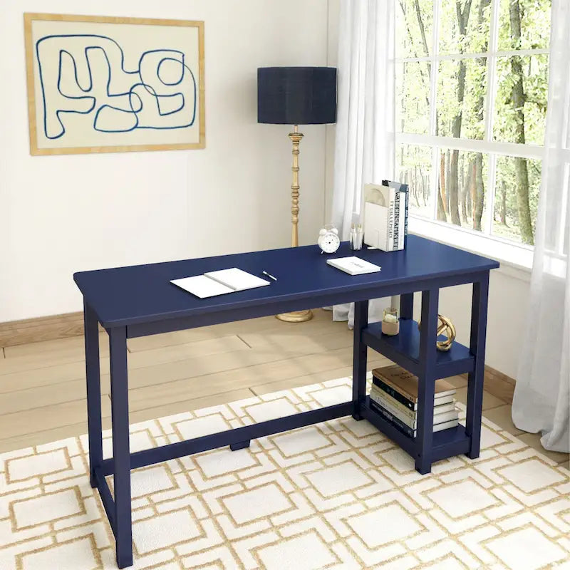 Escritorio sencillo para computadora con estante de almacenamiento lateral, mesa de madera para escribir y estudiar en casa o la oficina