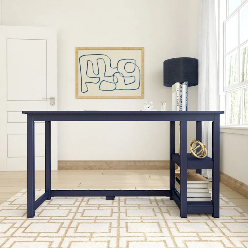 Escritorio sencillo para computadora con estante de almacenamiento lateral, mesa de madera para escribir y estudiar en casa o la oficina