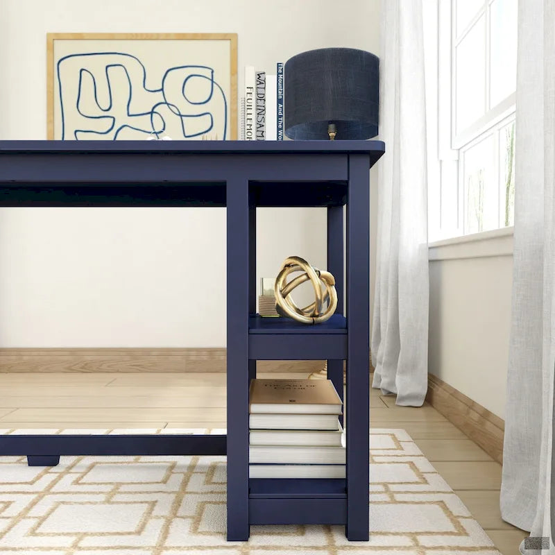 Escritorio sencillo para computadora con estante de almacenamiento lateral, mesa de madera para escribir y estudiar en casa o la oficina
