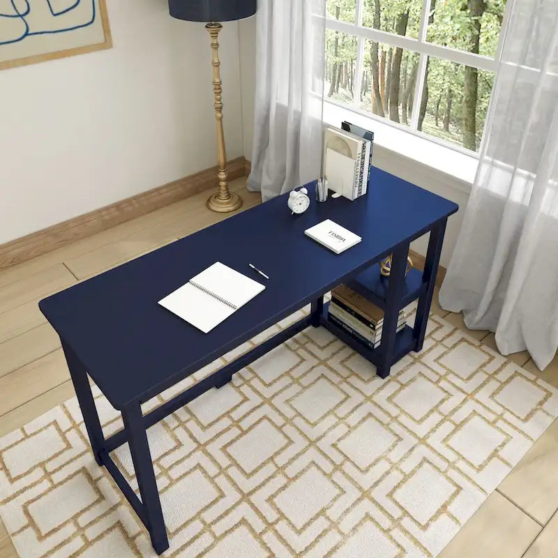 Escritorio sencillo para computadora con estante de almacenamiento lateral, mesa de madera para escribir y estudiar en casa o la oficina