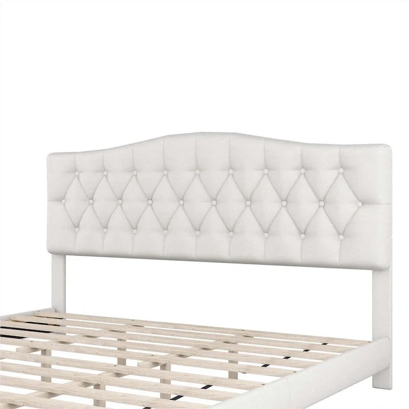 Upholstered Bed with Saddle Curved Headboard King