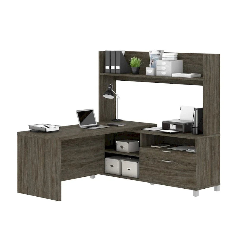 White L-Shaped Executive Desk with Hutch & Drawers, Large Corner Computer Workstation for Home Office