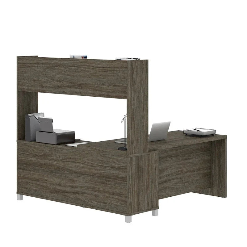 White L-Shaped Executive Desk with Hutch & Drawers, Large Corner Computer Workstation for Home Office