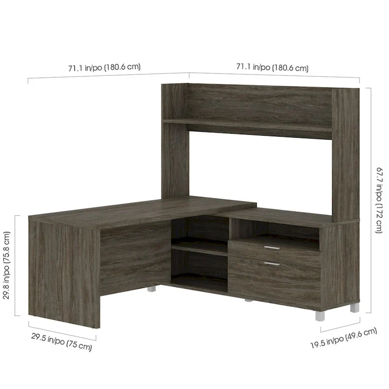 White L-Shaped Executive Desk with Hutch & Drawers, Large Corner Computer Workstation for Home Office
