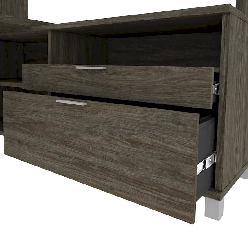White L-Shaped Executive Desk with Hutch & Drawers, Large Corner Computer Workstation for Home Office