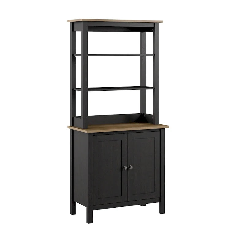 Bücherregal mit offenen Fächern und Türen, Vitrinenschrank im Landhausstil fürs Wohnzimmer