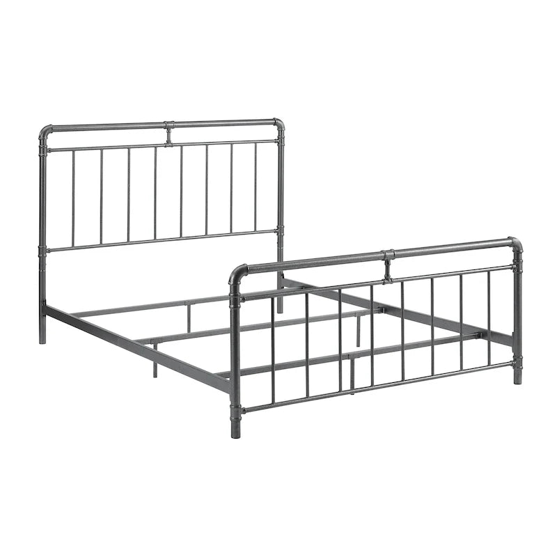 Estructura de cama industrial de metal tipo plataforma, cama de estilo vintage con tuberías, cabecera y piecera, no necesita somier