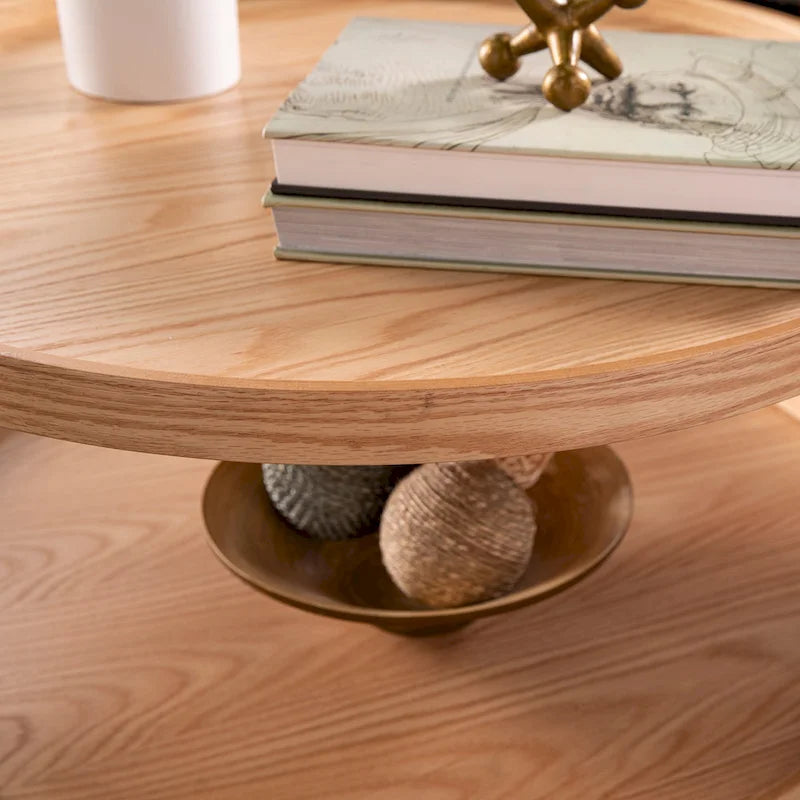 Runder Couchtisch aus Holz mit Maserung im Mid-Century-Modern-Stil und zwei Ebenen