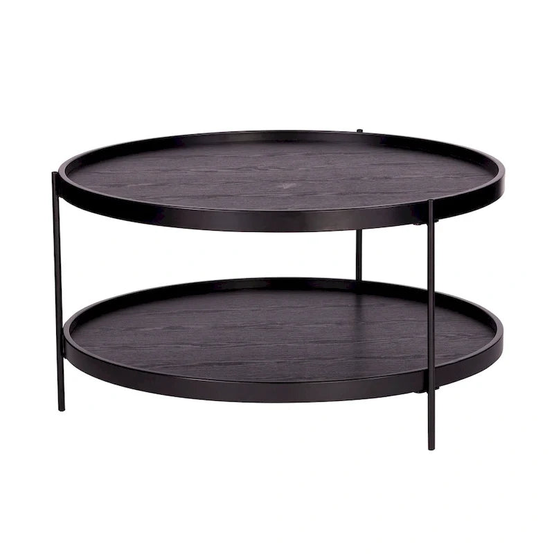 Runder Couchtisch aus Holz mit Maserung im Mid-Century-Modern-Stil und zwei Ebenen