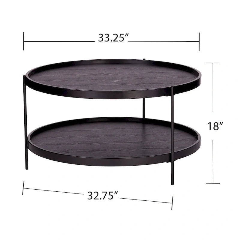 Runder Couchtisch aus Holz mit Maserung im Mid-Century-Modern-Stil und zwei Ebenen