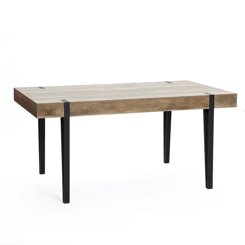Oak Finish Manufactured Wood 6-Person Dining Table with Black Metal Legs - 30 H x 63 W x 35.5 D