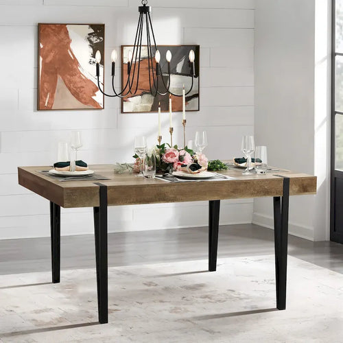 Mesa de comedor para 6 personas con patas de metal negro