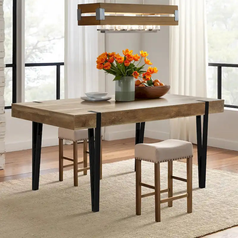 Table de salle à manger pour 6 personnes avec pieds en métal noir