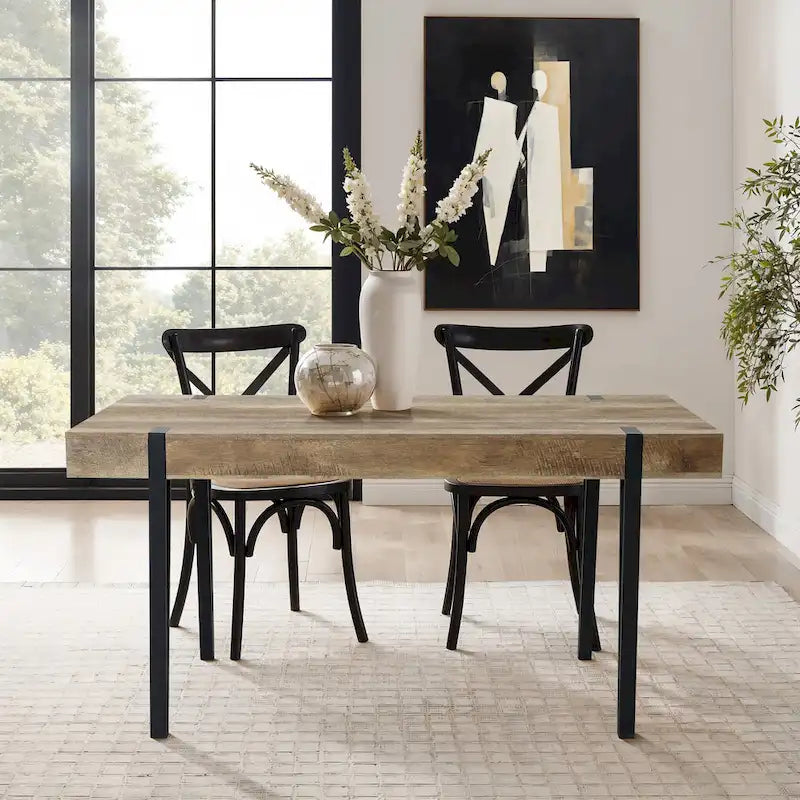 Mesa de comedor para 6 personas con patas de metal negro
