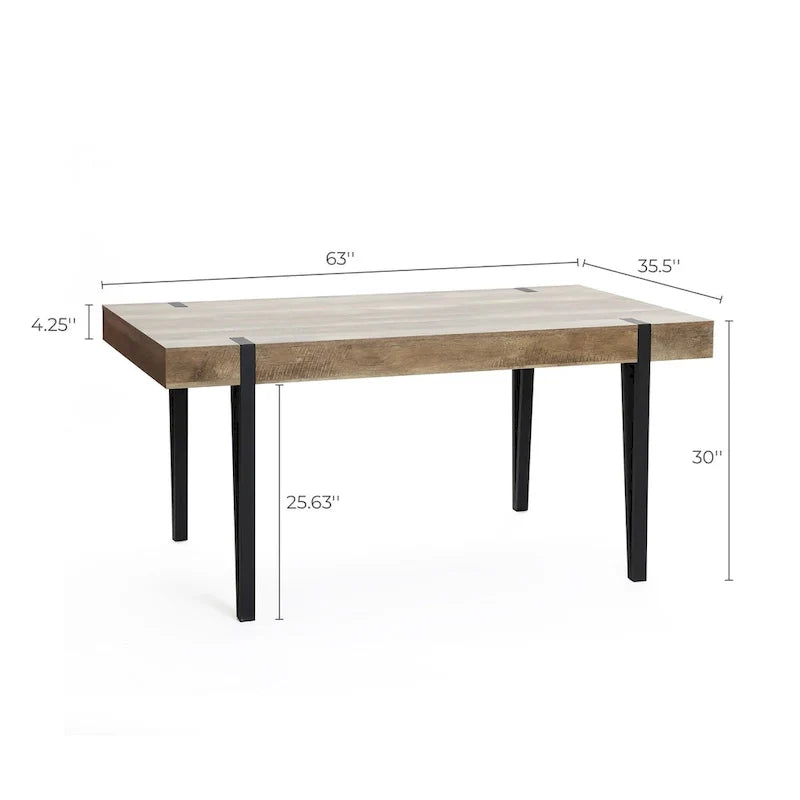 Table de salle à manger pour 6 personnes avec pieds en métal noir