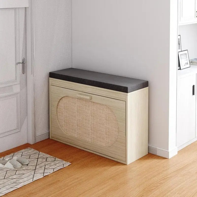 Banc d’entrée avec range-chaussures en rotin