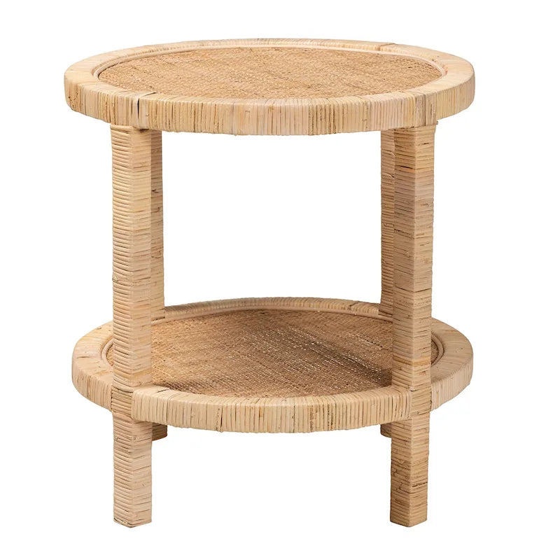 Natural Brown Mahogany Wood and Natural Rattan