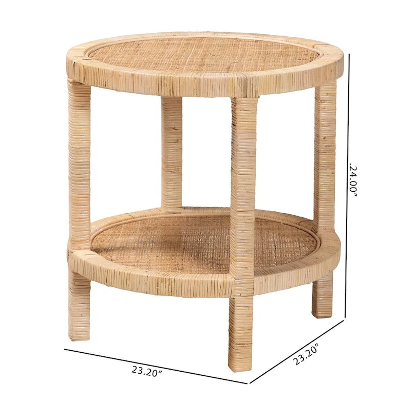 Natural Brown Mahogany Wood and Natural Rattan