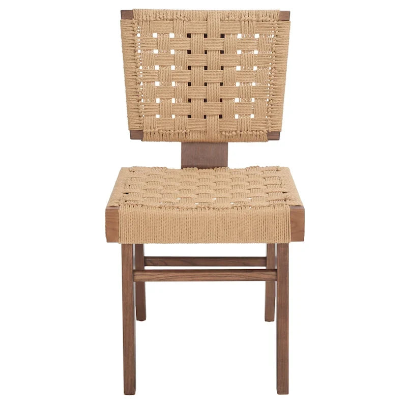 Woven Rope Dining Chairs, Hand Woven Upholstered Side Chairs with Wood Frame