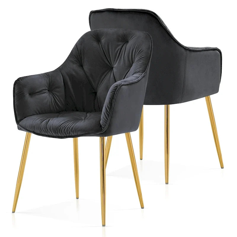 Polstersessel aus Samt, Loungesessel mit Knopfheftung und goldenen Metallbeinen