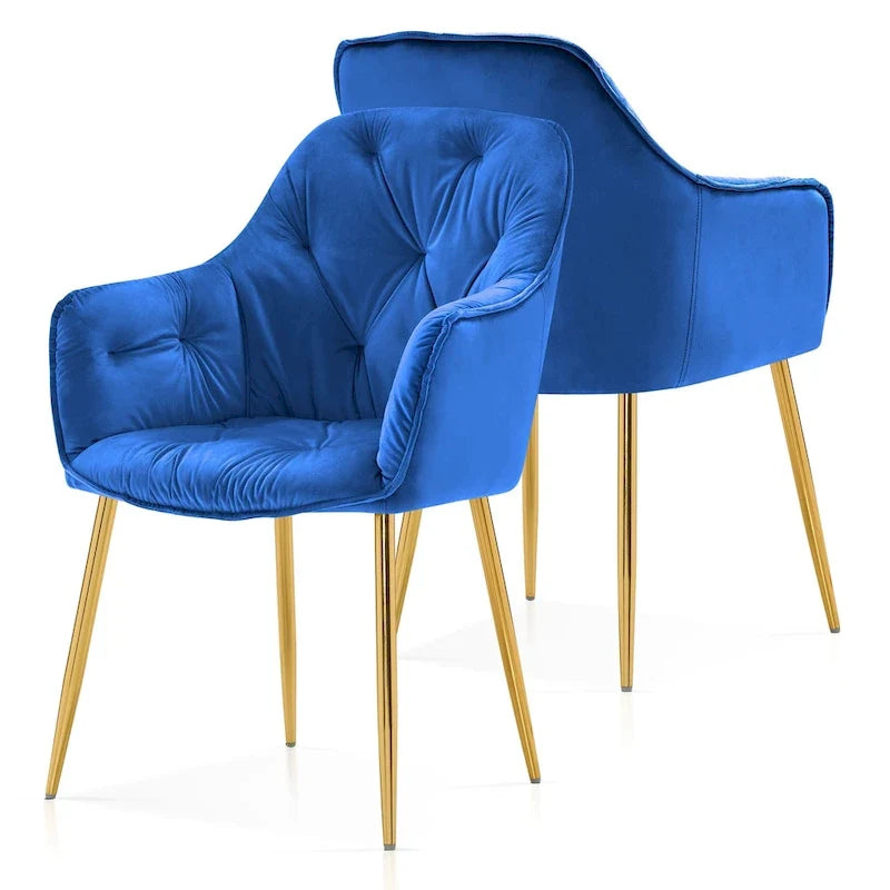 Polstersessel aus Samt, Loungesessel mit Knopfheftung und goldenen Metallbeinen