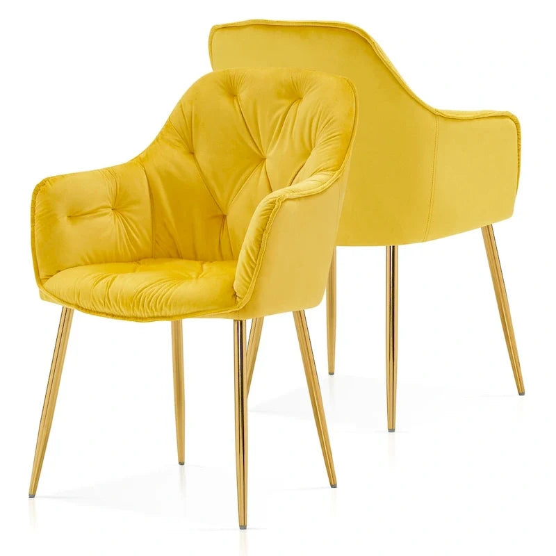 Polstersessel aus Samt, Loungesessel mit Knopfheftung und goldenen Metallbeinen
