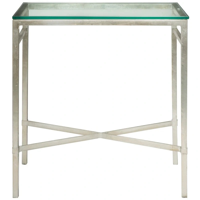 Mesa auxiliar de vidrio con estructura de metal dorado, mesa decorativa moderna de vidrio transparente para sala de estar