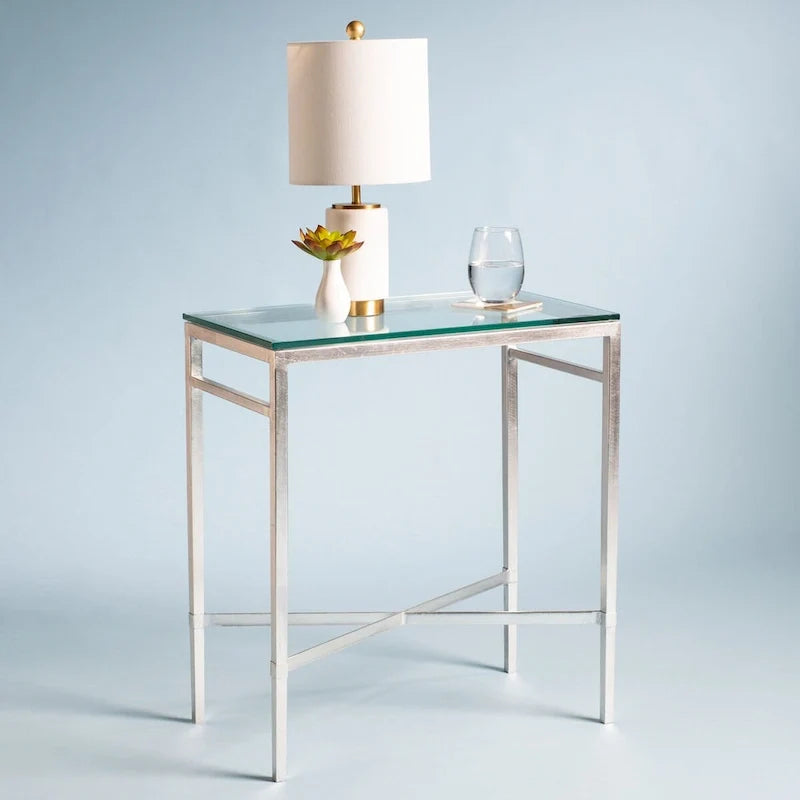 Mesa auxiliar de vidrio con estructura de metal dorado, mesa decorativa moderna de vidrio transparente para sala de estar