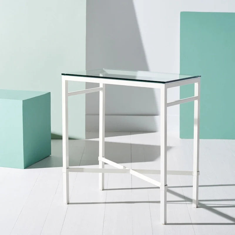 Beistelltisch mit goldenem Metallgestell und Glasplatte, moderner transparenter Glastisch fürs Wohnzimmer