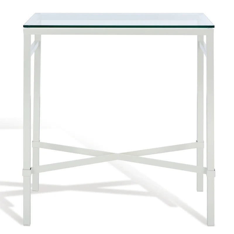Beistelltisch mit goldenem Metallgestell und Glasplatte, moderner transparenter Glastisch fürs Wohnzimmer