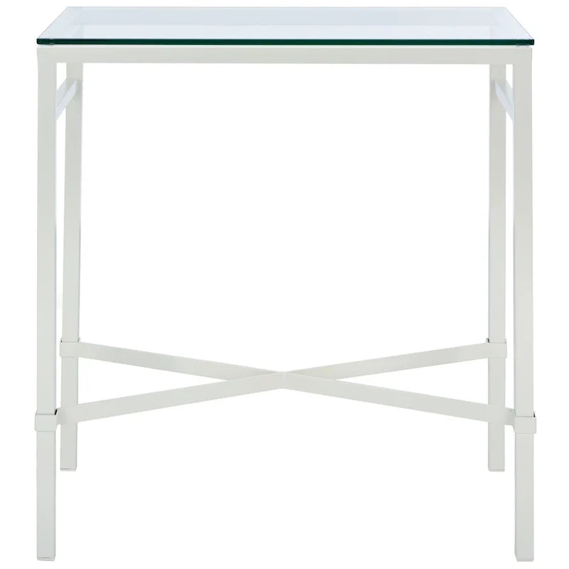 Beistelltisch mit goldenem Metallgestell und Glasplatte, moderner transparenter Glastisch fürs Wohnzimmer