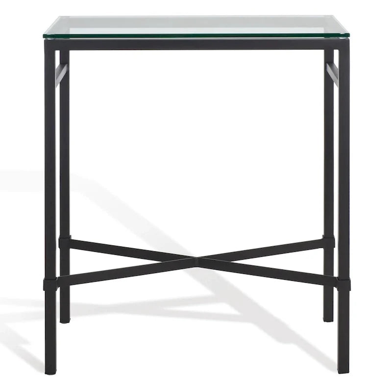 Beistelltisch mit goldenem Metallgestell und Glasplatte, moderner transparenter Glastisch fürs Wohnzimmer