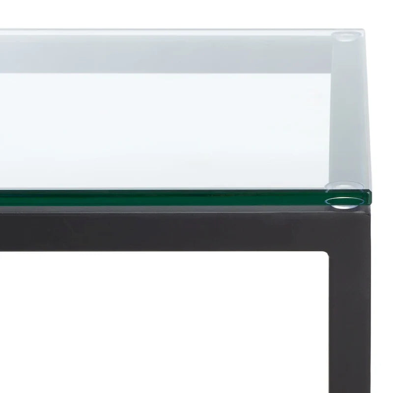 Beistelltisch mit goldenem Metallgestell und Glasplatte, moderner transparenter Glastisch fürs Wohnzimmer