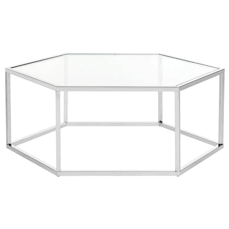 Sechseckiger Couchtisch aus verchromtem Glas