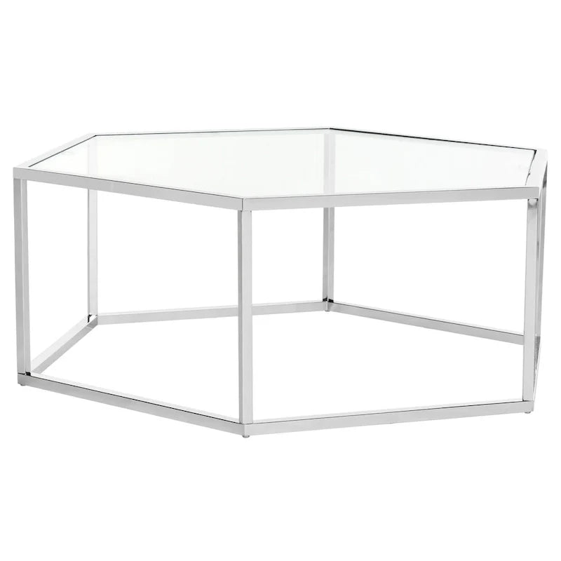 Sechseckiger Couchtisch aus verchromtem Glas